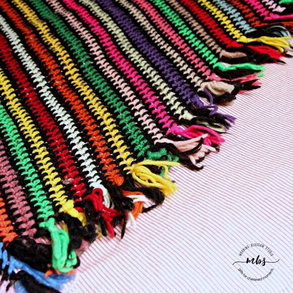 Vintage Multicolor Striped Parallelogram Shaped Crochet Blanket Throws rainbow - Picture 3 of 3